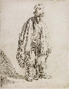 REMBRANDT Harmenszoon van Rijn Beggar in a high cap,Standing and Leaning on a stick Sweden oil painting artist